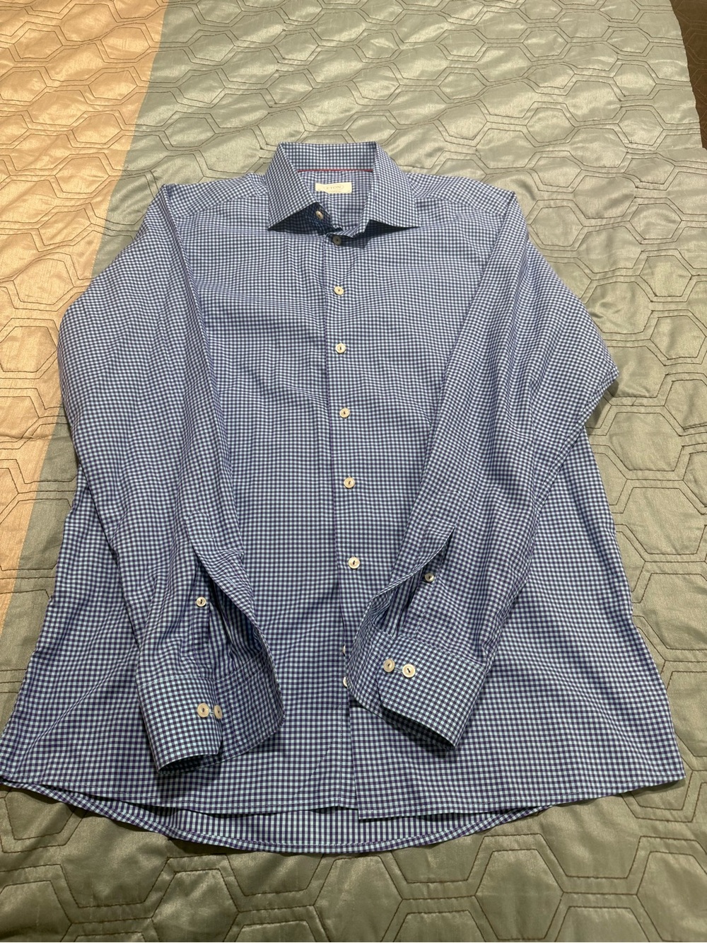 Eton Contemporary Men’s Dress Shirt 43 & 17 Blue Purple Check Long Sleeve